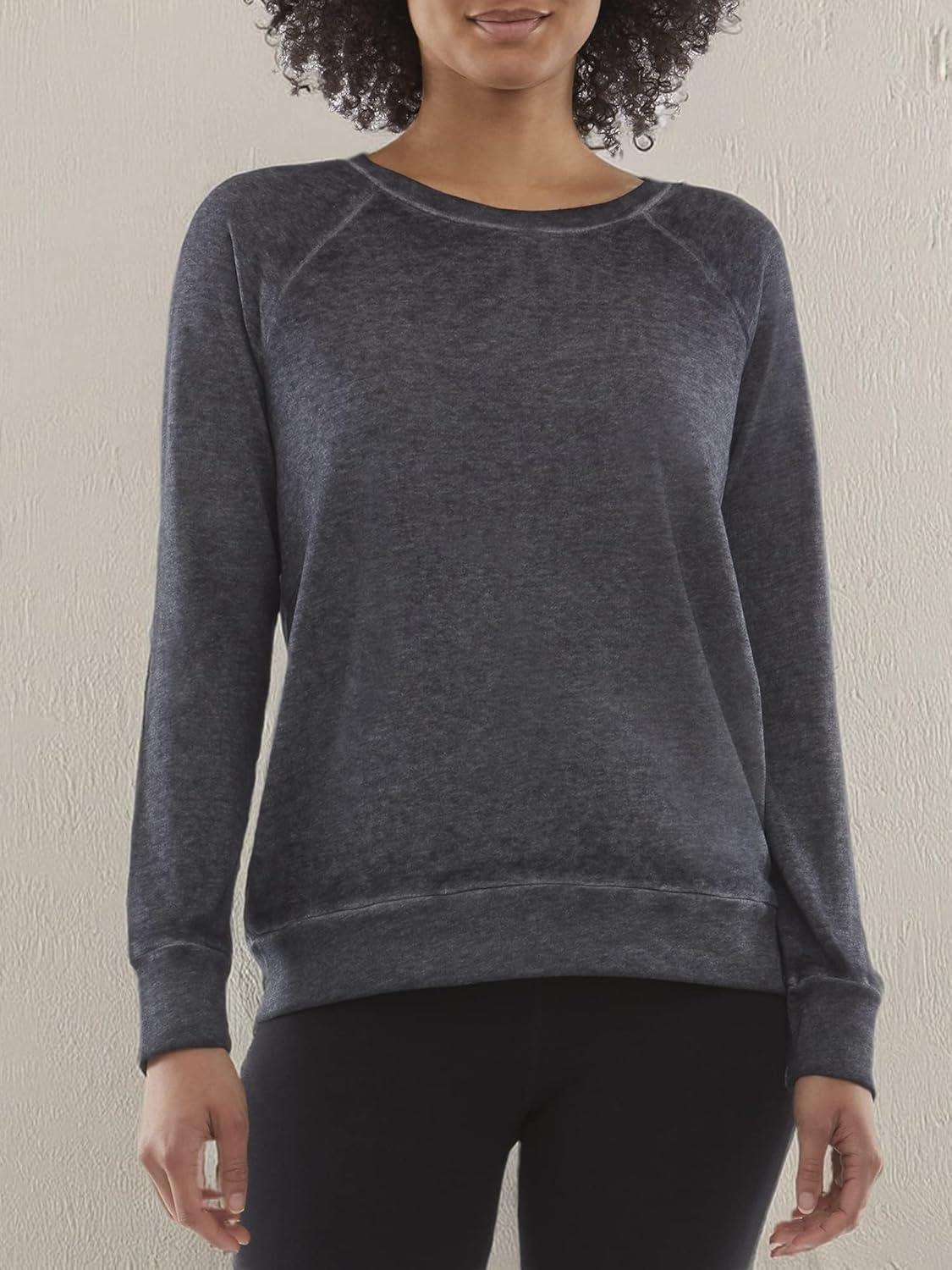 imageDanskin Womens Long Sleeve Mineral Wash Pullover TopCharcoal