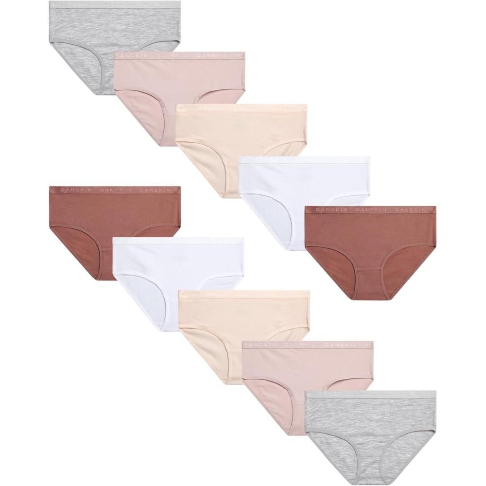 imageDanskin Girls Underwear Hipster Briefs 10 Pack Comfort Stretch Breathable Cotton Underwear Hipster Panties for Girls 412Heather GreyWhiteBlushBrown