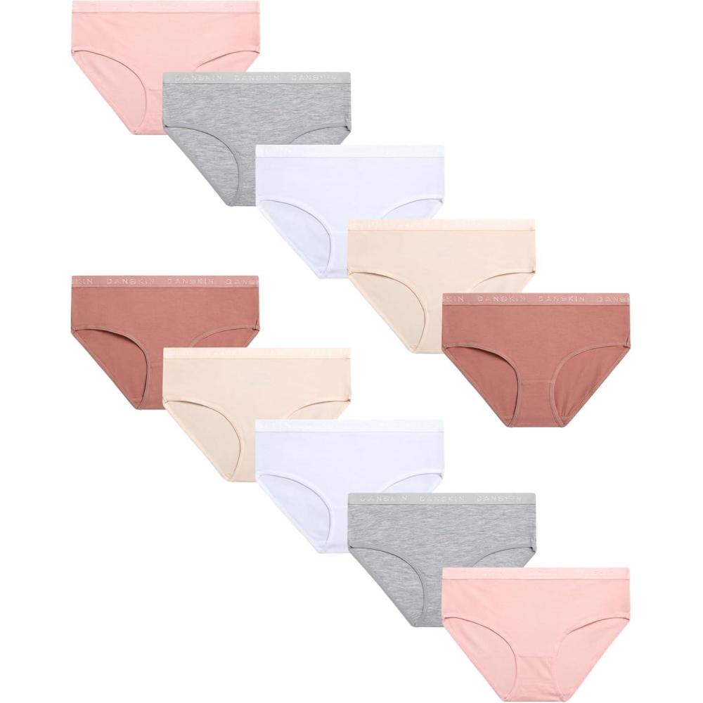 imageDanskin Girls Underwear Hipster Briefs 10 Pack Comfort Stretch Breathable Cotton Underwear Hipster Panties for Girls 412PinkWhiteHeather GreyDark Pink