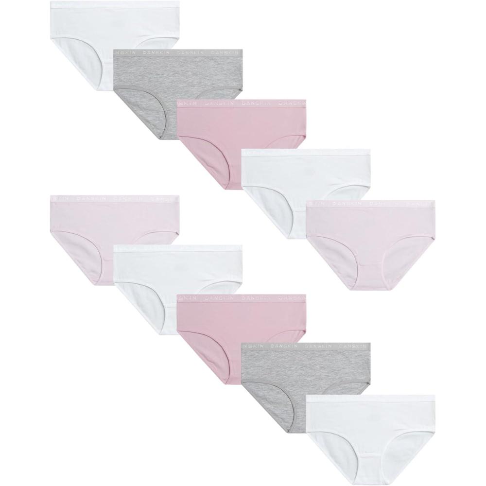 imageDanskin Girls Underwear Hipster Briefs 10 Pack Comfort Stretch Breathable Cotton Underwear Hipster Panties for Girls 412Totally LilacWhiteLight Grey HeatherWhitePink