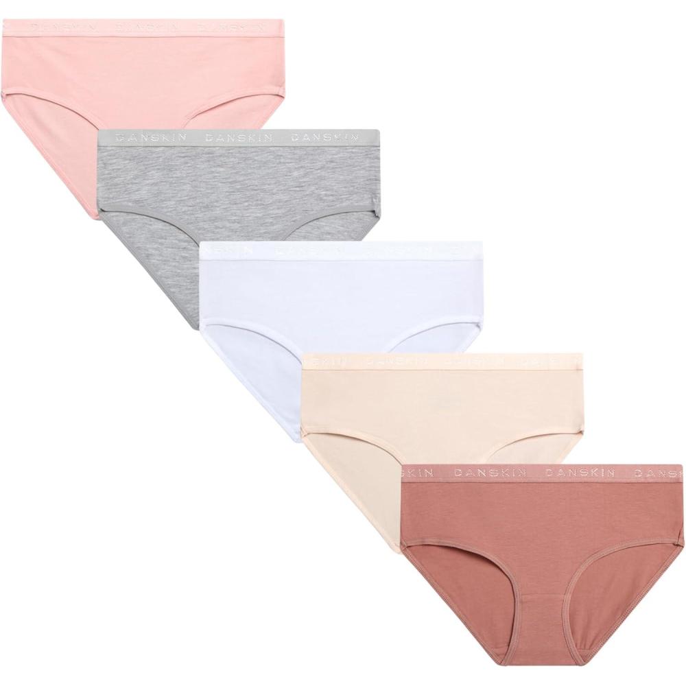 imageDanskin Girls Underwear Hipster Briefs 5 Pack Comfort Stretch Breathable Cotton Underwear Hipster Panties for Girls 412PinkWhiteHeather GreyDark Pink