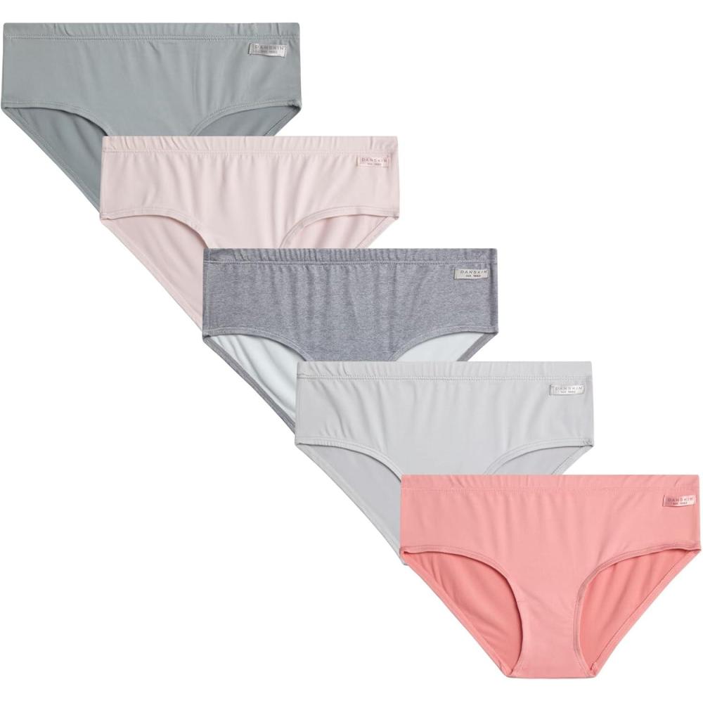 imageDanskin Girls Underwear Hipster Briefs 5 Pack Comfort Stretch Breathable Cotton Underwear Hipster Panties for Girls 412SeaGreyCoralBlushHeather Grey
