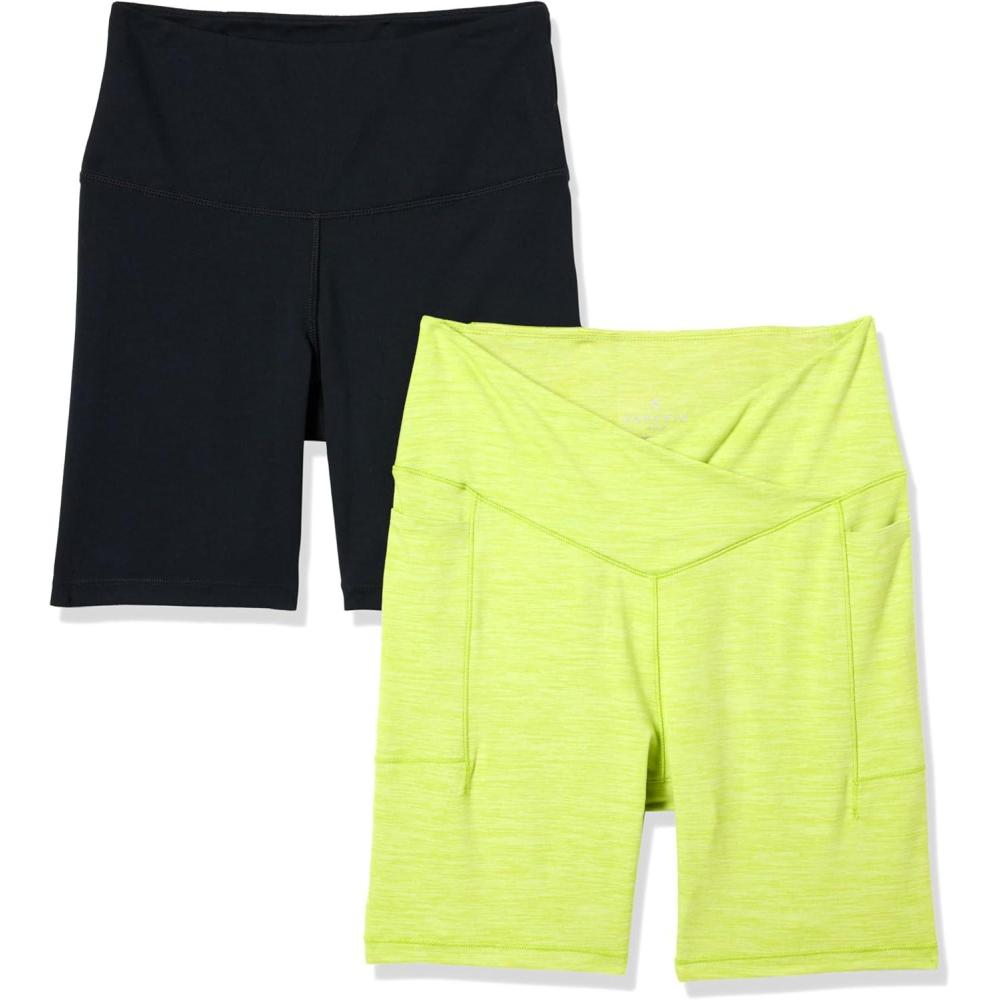 imageDanskin Womens 2Pack 7quot Active Bike ShortsCyber Lime HeatherBlack Salt