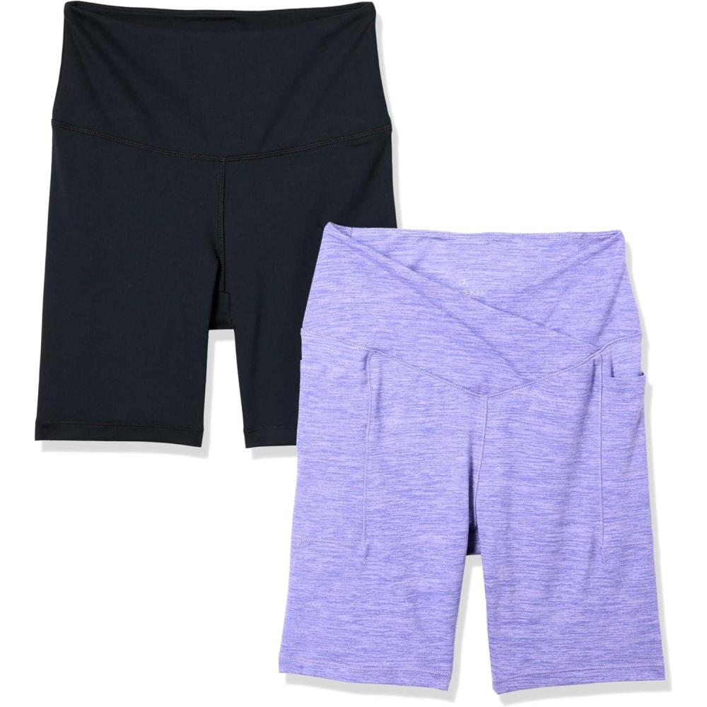 imageDanskin Womens 2Pack 7quot Active Bike ShortsPaisley Purple HeatherBlack Salt