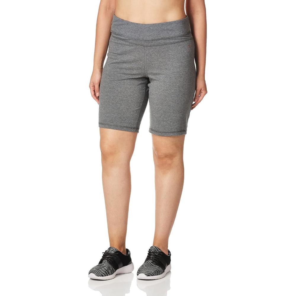 imageDanskin Womens Essential Wide Waistband Bermuda ShortCharcoal Grey Heather