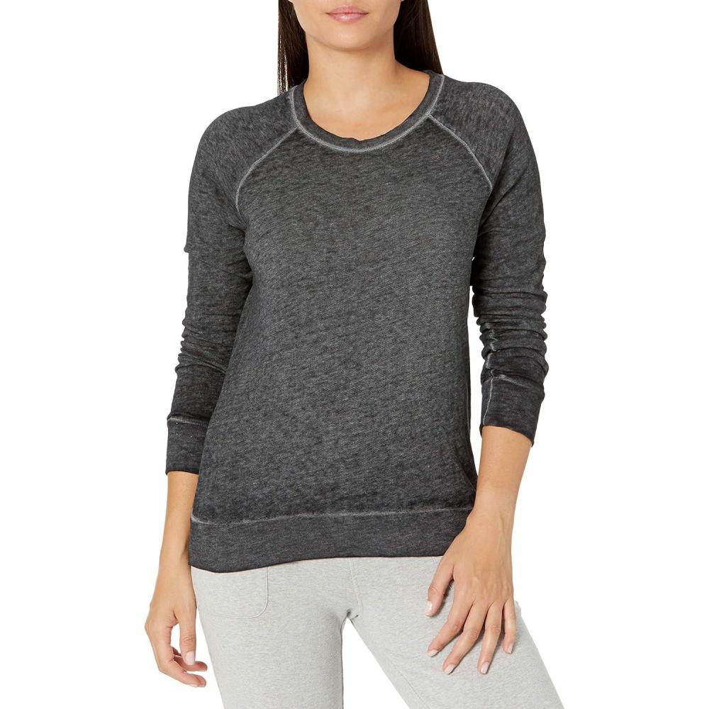 imageDanskin Womens Long Sleeve Mineral Wash Pullover TopCharcoal