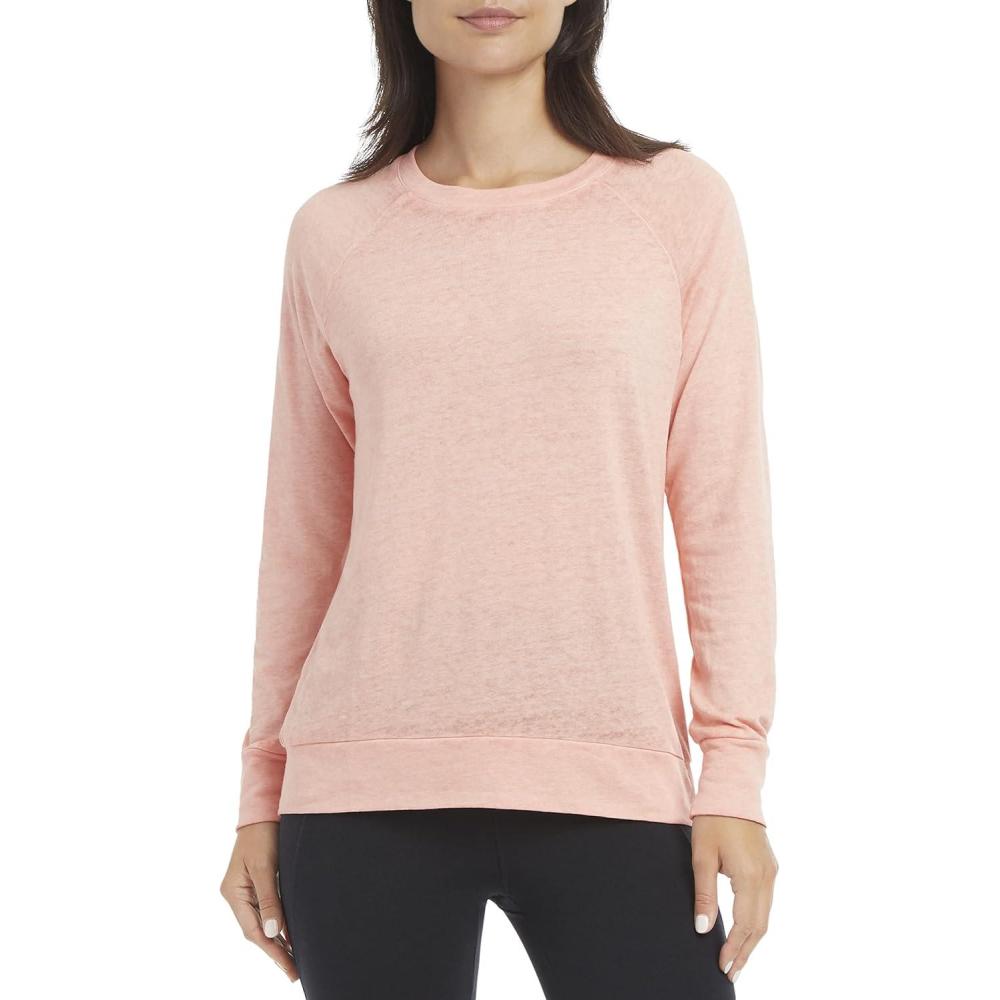 imageDanskin Womens Long Sleeve Mineral Wash Pullover TopCoral