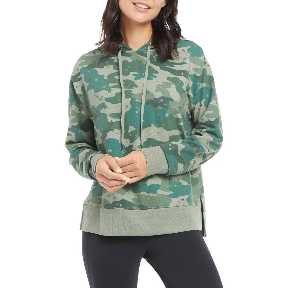 imageDanskin Womens Side Slit Pullover Hoodie SweatshirtAgave Green Camo