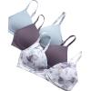 Danskin Girls Training Bra – 3/6 Pack Wirefree Microfiber Molded Cup Bras for Teens with Adjustable Straps (Sizes: 30A-36A)(Textured Print/Grey/Lavender Smoke- 3pk)