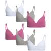 Danskin Girls Training Bra – 3/6 Pack Wirefree Microfiber Molded Cup Bras for Teens with Adjustable Straps (Sizes: 30A-36A)(Light Grey Heather/White/Mulberry- 6pk)