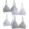 Danskin Girls Training Bra – 4 Pack Wireless Molded Cup Bras for Teens with Adjustable Straps (Sizes 30A-36A)(White/Light Grey Heather – Molded Rib)