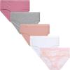Danskin Girls Underwear Hipster Briefs – 5 Pack Comfort Stretch Breathable Cotton Underwear Hipster Panties for Girls (4-12)(Print/Dusty Pink/Pink Thistle/White/Light Grey Heather)