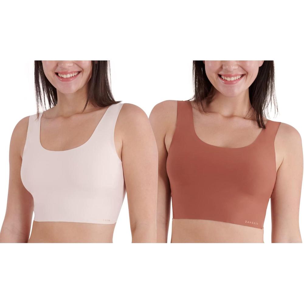 imageDanskin 2 Pack Laser Wirefree Everyday Comfort Lounge Bralette with Removable Pads Clay MaskPink Earth Small