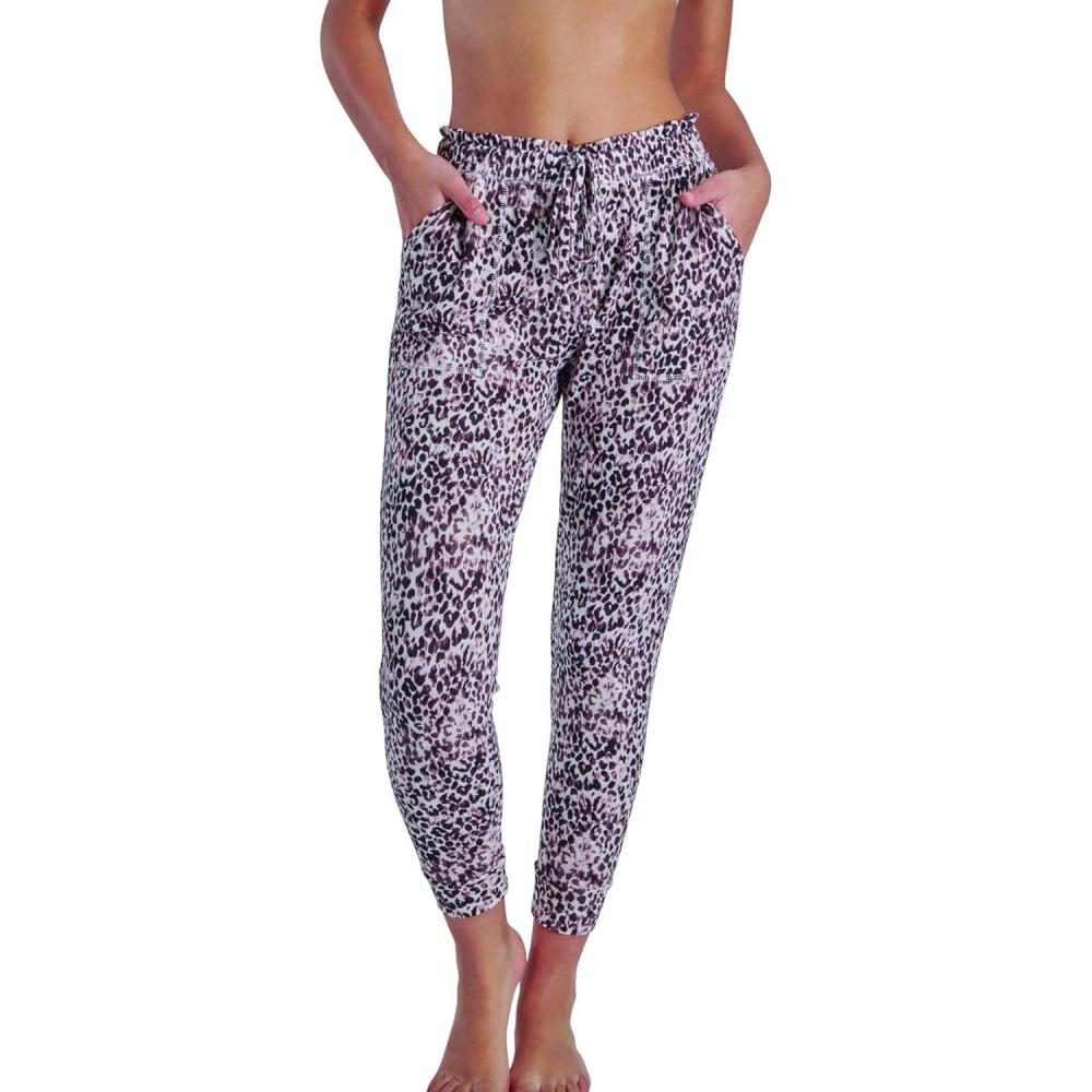 imageDanskin Womens Sleepwear Jogger Lounge Sleep Pajama Pants Super Soft Patch Front Pockets Pink Cheetah Small